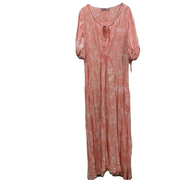 Tiare Hawaii Dress Pink Paroa Bay Tie Dye Split‎ V-neck Drawstring Maxi Size M/L - Picture 3 of 12
